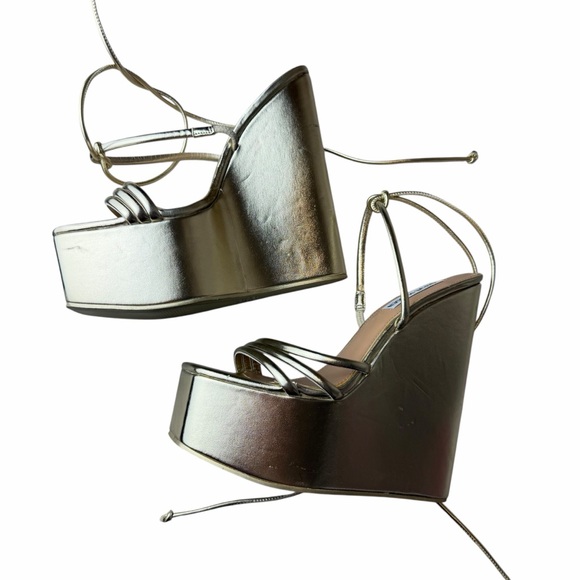 Steve Madden Isla Gold Lace-Up Platform Wedge Sandals Women’s 8.5 - Picture 3 of 8